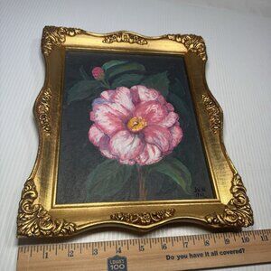 Jannie Nichols Wright (1963) Vintage Oil Painting Flower Pink/Purple Gold Frame
